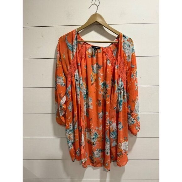 Torrid Kimono Peach Open Front Lace Lightweight 1/2 1x-2x - Picture 1 of 6